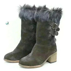 Bearpaw Madeline Women's Brown Suede Leather Fog Got Fur Boots Size US 5